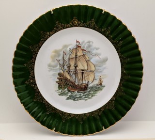Тарелка винтажная Корабль парусник (B008)