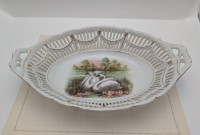 Ваза фруктовница ажурная старинная Лебеди (A910)