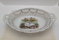 Ваза фруктовница ажурная старинная Лебеди (A910)