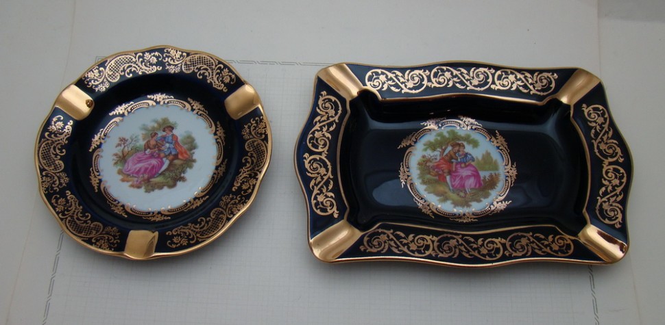 Limoges винтажные пепельницы Галантные сцены Фрагонара 2 шт. (A520)