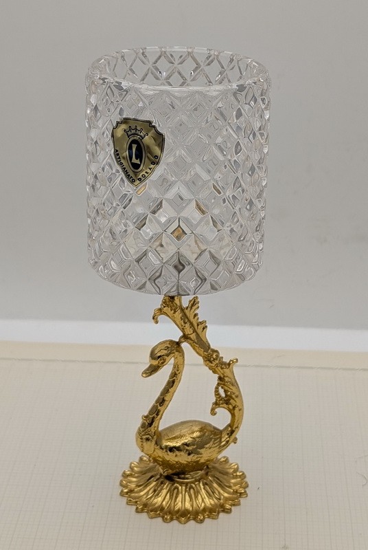 Вазочка-подсвечник хрустальный винтажный Лебедь (B016)