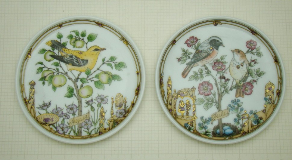 Hutschenreuther блюдечки винтажные Времена года Птички 2 шт. (M639)