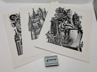 Гравюры ксилографии Анатолия Калашникова 3 шт. (B024)