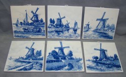 Delft Blue плакетки - кафельные плитки Мельницы 6 шт. (X884)
