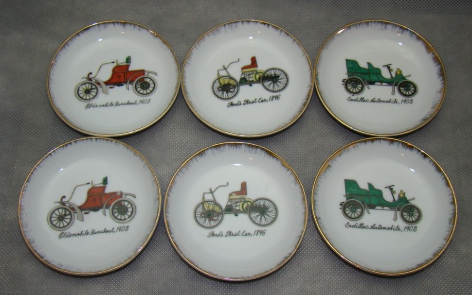 Блюдечки миниатюрные Старинные автомобили 6 шт (W486)
