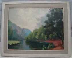 Картина старинная пейзаж Река (Y028)