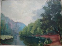 Картина старинная пейзаж Река (Y028)