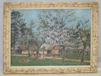 Картина пейзаж старинная Весенний сад (X691)
